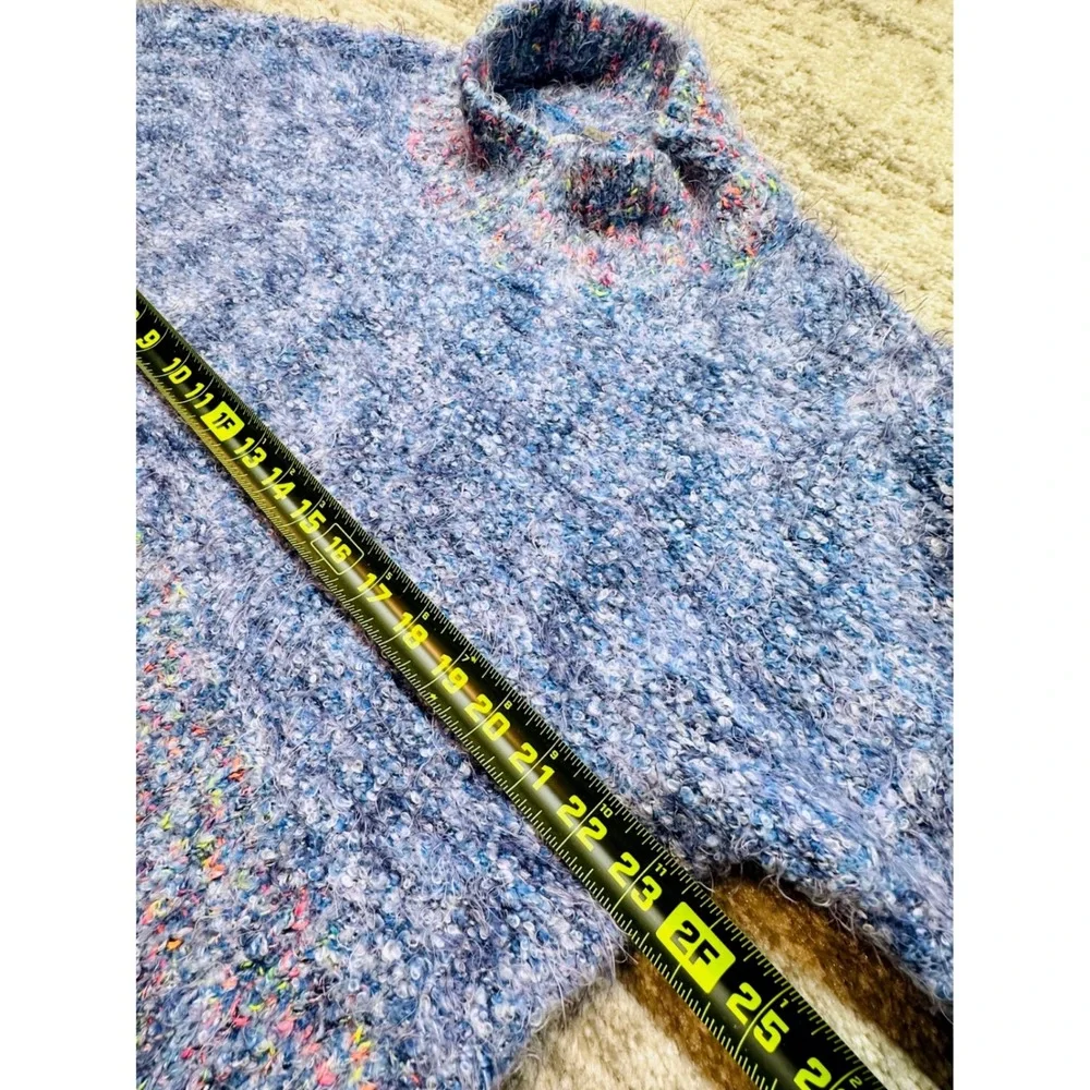 Free People Sweater Women Medium Blue Confetti Eyelash Mockneck OB841656